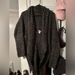 Nordstrom Cashmere Grey Yarn Knit Shawl Split Back Hem Cardigan Jacket Women L